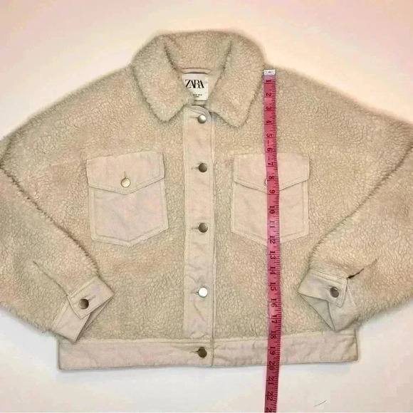 Zara Womens Off White Cropped Sherpa Jacket with Front pockets Size XS - Picture 5 of 11